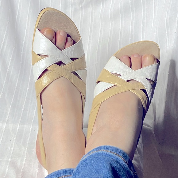 Beige and White Women's Sandals - Picture 3 of 3